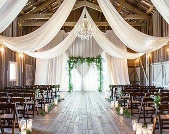 Wedding Arch Fabric, White Polyester Chiffon 26.2ft X 2.5ft - Sheer Chuppah Drapery