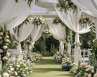 Wedding Arch Drapes, 2pcs Elegant White Sheer Chiffon, 26.4ft for Ceremony & Backdrop Decor