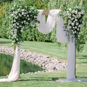 4 Pieces 6.5Yard White Wedding Arch Curtains  Fabric Curtains For Party Wedding Ceremony Stage Reception Table Chairs Decorations