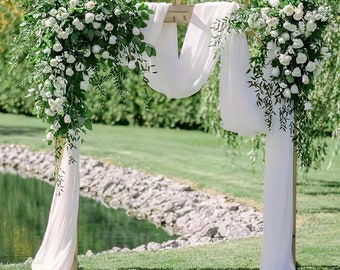 4 Pieces 6.5Yard White Wedding Arch Curtains  Fabric Curtains For Party Wedding Ceremony Stage Reception Table Chairs Decorations