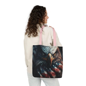 Eagle American Flag Canvas Tote Bag, Patriotic, Shopping Bag, Eco-Friendly, Gift Idea for Memorial Day, Independence Day