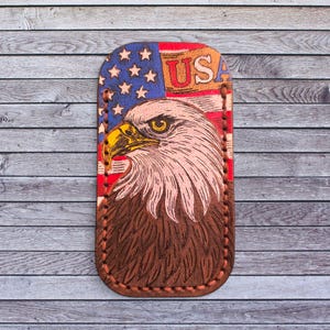 Hand-Painted Leather Pocket Knife Slip: Patriotic USA Eagle, Large