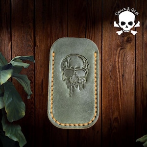 Handmade Leather Slip: Forest Green Zombie Skull, Italian Margotta Leather