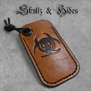Premium Leather Slip &quot;Bio-Hazzard Skull&quot; (Lg) Italian Veg Tanned Leather