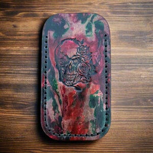 Premium Leather Slip &quot;Rose Skull&quot; (Lg) Italian Veg Tanned Leather