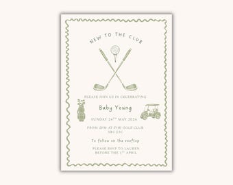 New to the club golf theme baby shower digital Invitation
