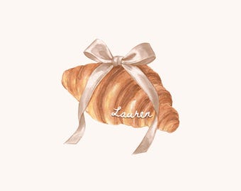 A Baby is brewing Café Bébé Baby shower themed Croissant name place cards