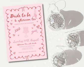 Hen do bachelorette party pink & red itinerary editable printable invitation