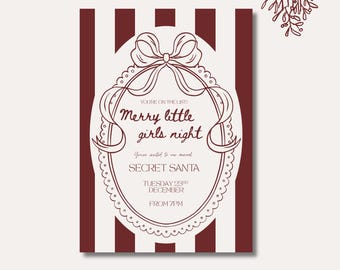 Merry little girls night secret santa christmas invitation