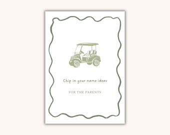 Golf theme Baby Shower chip your name ideas in A4 signage (Digital download)