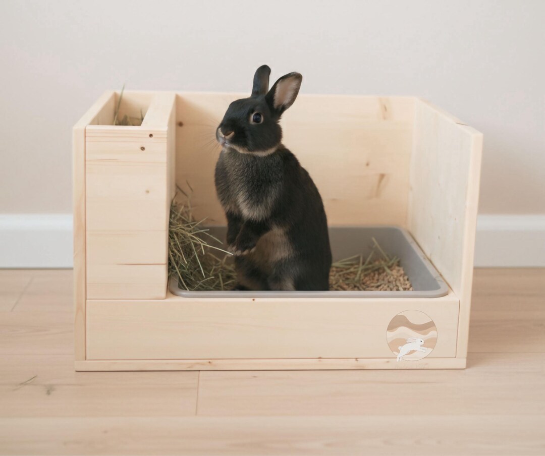 Wooden Rabbit Litter Box With a Built-in Hay Wall - Etsy UK