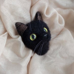 Felted Brooch Black Cat - Handmade Wool Accessory - Gift for Her - Needle Felted Brooch - Felted Brooch Cat