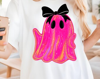 Iridescent Halloween Ghost Comfort Colors Shirt, Cute Ghost Shirt, Womens Halloween Shirt, Cute Fall Shirt, Spooky Season, ghostly girly tee