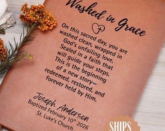 Washed in Grace Vegan Leather Baptism Journal, baptism keepsake, new believer journal, faith journal, baptism keepsake gift, baptism gift