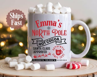 Custom Kids Christmas Hot Cocoa Mug, North Pole Hot Chocolate Mug, Kids Christmas Mug, Kids Hot cocoa Christmas Mug, Custom Christmas Mug