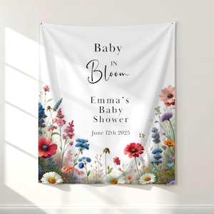 Baby in Bloom Baby Shower Custom Banner, Baby Shower Backdrop, Baby Sprinkle Sign, Personalized Baby Shower sign, Backdrop for Baby Shower,
