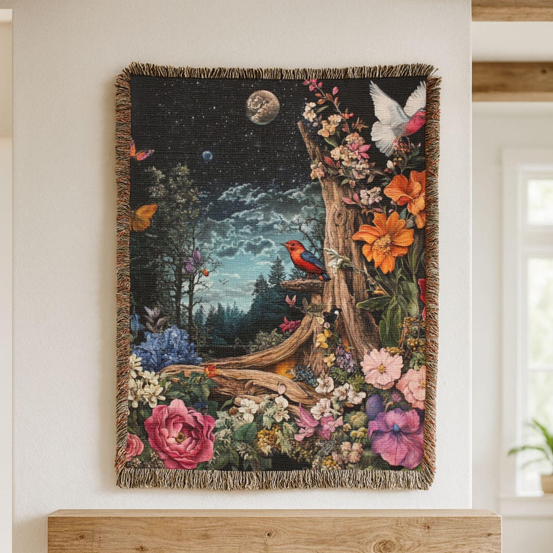 Celestial Garden Woven Blanket, Enchanted Forest Woven Throw