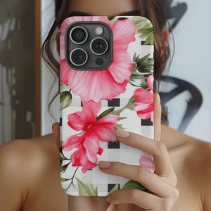 Preppy Hibiscus Phone Case, Floral Hibiscus Phone Case, Floral Phone Case, Trendy Phone Case, Samsung Galaxy Phone Case, iPhone 15 pro case