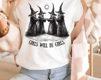 Girls will be girls comfort colors witch shirt, funny witch shirt, vintage witch shirt, Halloween women's shirt, witchy shirt, witch