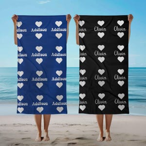 Custom Heart Name Beach Towel, Name Beach Towel, Heart Beach towel, custom vacation beach towel, vacation towel, beach towel with name