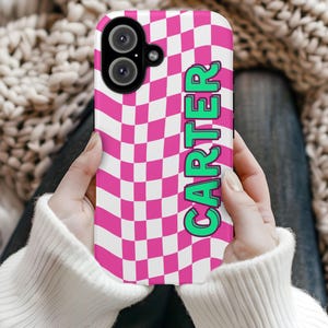 Monogram Checkered iPhone Case, Custom Monogram iPhone case, Shadow Initials Phone Case, Monogram Phone Case, Personalized Samsung case