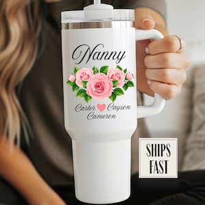 Nanny Tumbler 40 oz with lid and handle, Custom Nanny  tumbler, Nanny Mug, Floral Nanny Tumbler, Nanny cup, custom Nanny gift,Nanny birthday