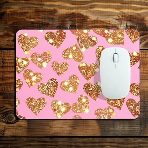 Gold Heart Mouse Pad, aesthetic gamer desk setup, Heart lovecore cyber mouse pad, y2k streamer mouse pad, streamer mouse, heart mouse pad