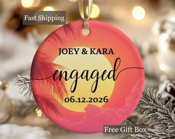 Sunset Engagement Ornament, tropical engagement ornament, beach engagement ornament, engaged holiday ornament, engaged ornament,just engaged