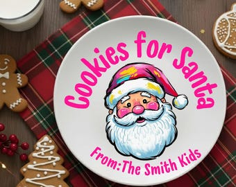 Custom Cookies for Santa Christmas Plate, Santa Cookie Plate, Christmas Eve kids plate, Christmas eve keepsake, Cookies for Santa plate