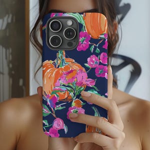 Floral Pumpkin Phone case, Halloween Phone case, Fall phone case, Spooky phone case, iPhone 16 case, iPhone 15 case, Samsung Galaxy case