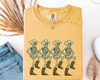 Dancing cowboy Skeleton Comfort Colors Shirt, Skull Halloween shirt, dancing skeleton, Skeleton tee, Spooky Season shirt, Retro Y2k Skeleton