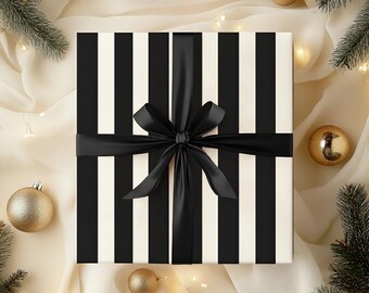 Classic Black and White Striped Wrapping Paper, Modern Gift Wrap, Elegant Monochrome Packaging, Christmas Wrapping paper, xmas gift wrap