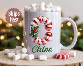Custom candy cane christmas mug, Personalized Holiday Mug with Name, Christmas Mug, Hot cocoa mug, Secret santa gift mug, kids holiday mug
