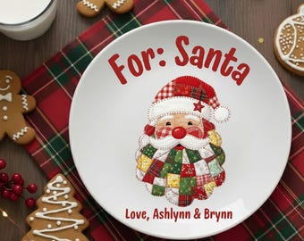 Personalized Santa Cookie Plate, Christmas Eve Plate for Santa with Kids Names, Christmas Cookie Plate for Santa, Holiday Keepsake Plate