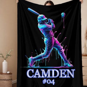 Custom Baseball Blanket, Baseball Drip Blanket, Neon Drip Blanket, Baseball gift, softball gift, Custom Name blanket, baseball gift