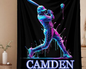 Custom Baseball Blanket, Baseball Drip Blanket, Neon Drip Blanket, Baseball gift, softball gift, Custom Name blanket, baseball gift