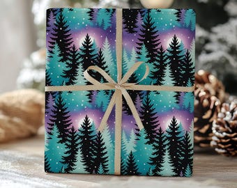 Snowy Forest Christmas Wrapping paper, Purple wrapping paper, winter holiday gift wrap, reindeer wrapping paper, holiday wrapping paper