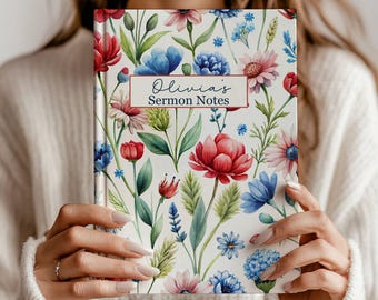 Personalized Sermon Notes Journal, Floral Christian Notebook, Custom Name Faith Journal, Christian Gift for Women, Prayer Journal for women