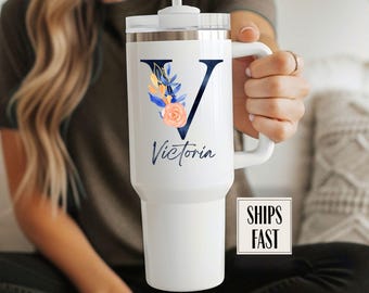 Custom Floral Name Tumbler, Custom name tumbler, floral name tumbler, 40 oz tumbler with name, Floral tumbler, name tumbler, name mug