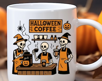 Barista Skeleton Mug, Retro Halloween ghost mug, Halloween mug, Spooky Halloween Mug, Halloween Cup, scary halloween Mug, Cute Halloween Mug