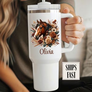 Horse 40oz tumbler with lid and straw, Horse tumbler, Horse floral tumbler, Horse cup, Horse mug, Horse lover gift, animal lover gift