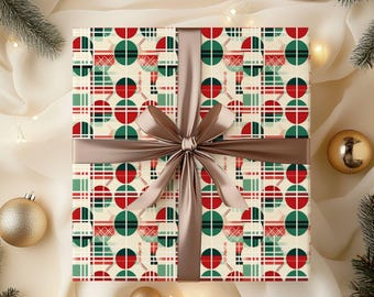 Retro Christmas Wrapping Paper, Xmas Wrapping paper, Vintage Geometric Xmas Pattern, Christmas packaging, Wrapping paper, holiday gift wrap