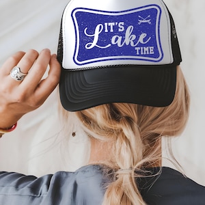 It&#39;s lake time vintage trucker hat, it&#39;s lake time, summer camping hat, summer vacation hat, lake trip hat, boating trucker hat, boat hat