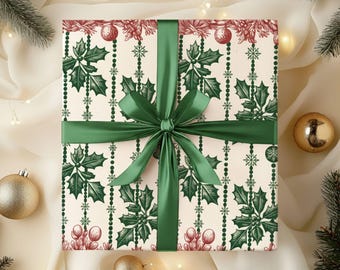 Papel de regalo navideño Holly, papel de regalo navideño clásico, papel de regalo navideño retro, papel de regalo navideño, papel de regalo navideño clásico