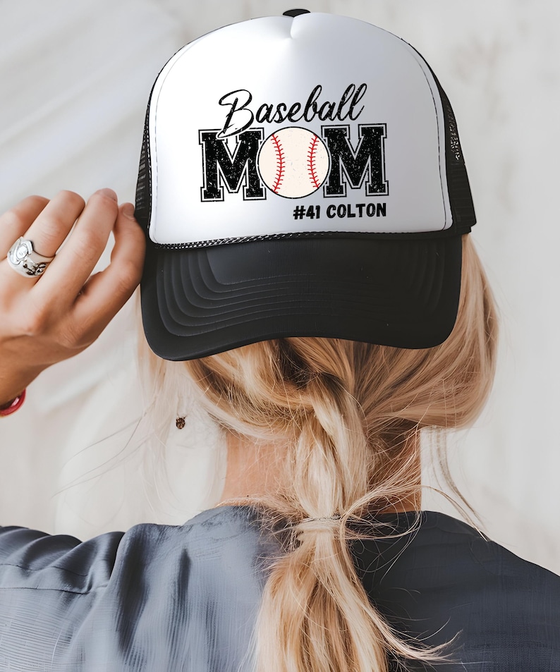 Custom baseball mom hat, baseball mom hat, baseball mom trucker hat, baseball mom, baseball mom gift, baseball mama hat,baseball mama custom image 1