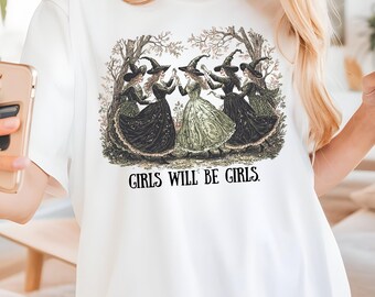 Girls will be girls comfort colors witch shirt, funny witch shirt, vintage witch shirt, Halloween women's shirt, witchy shirt, witch