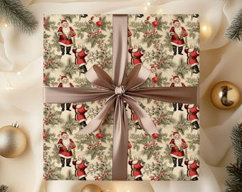 Vintage Santa Christmas Wrapping Paper, Xmas Wrapping paper, Father Xmas Pattern, Christmas packaging, Wrapping paper, holiday gift wrap