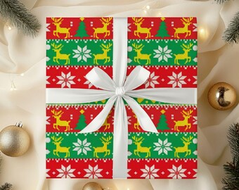 Ugly Christmas Sweater Wrapping Paper, Funny Holiday Gift Wrap, Retro Knit Pattern Wrapping Paper, Ugly Sweater Gift Wrap, Wrapping paper