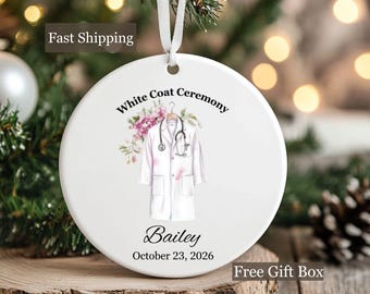 White coat ceremony christmas ormament, white coat ornament, future doctor gift, custom white coat gift, med school acceptance gift, dr gift