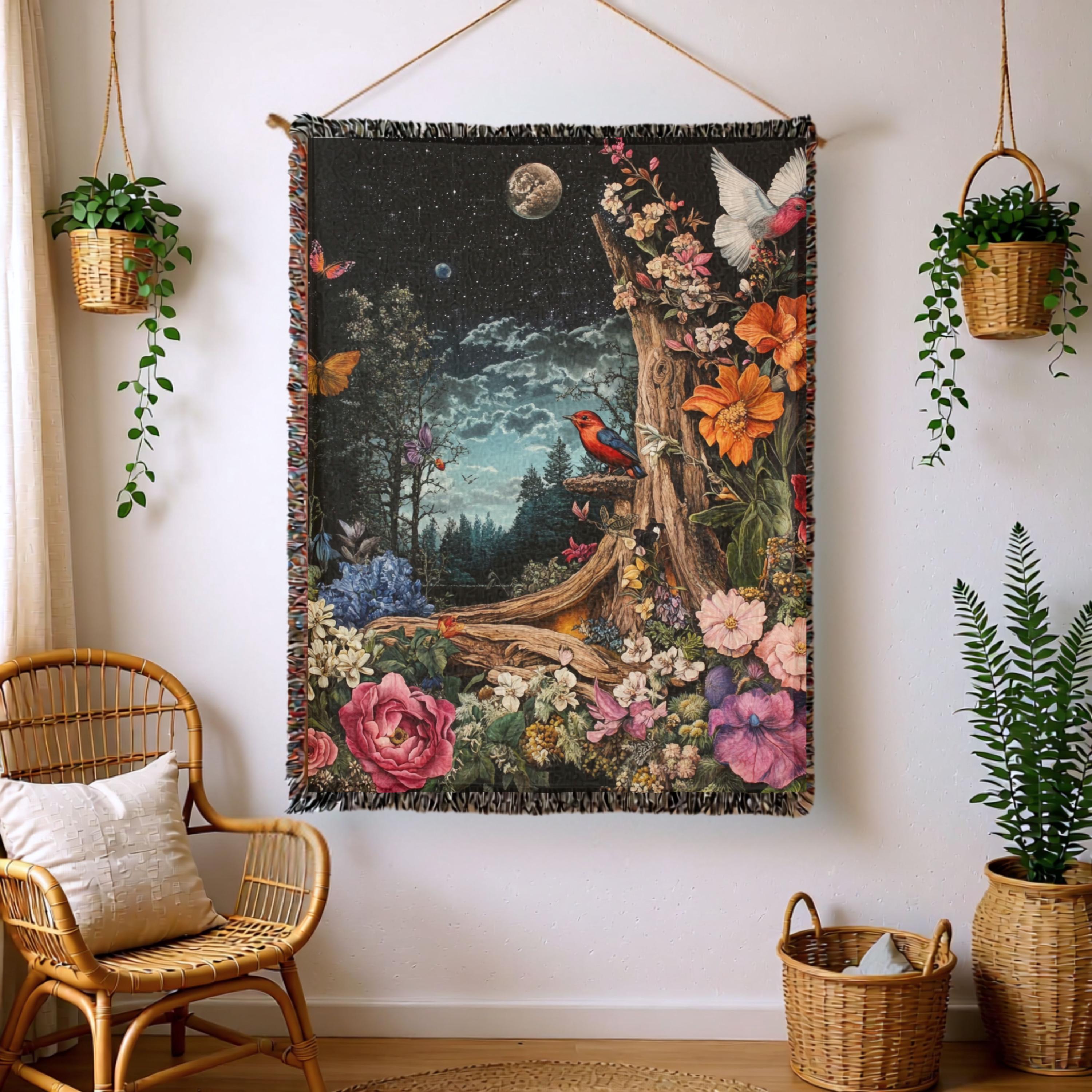 Celestial Garden Woven Blanket, Enchanted Forest Woven Throw